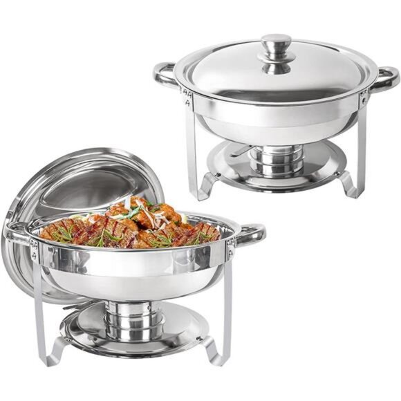 Chafing Dish Buffet Set of 2 Pack, 5QT Round Stainless Steel Chafer for Catering